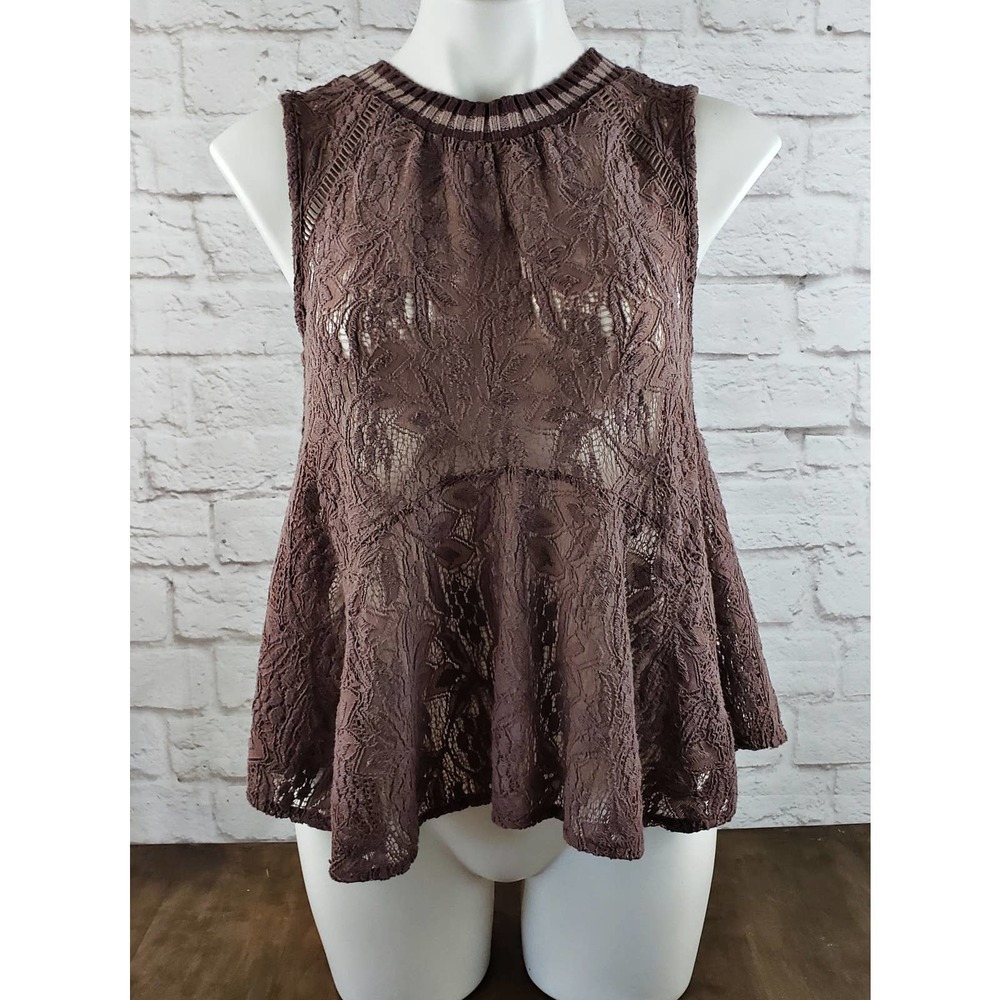 Free People Mauve/Pinkish/Taupe Lace Top ~ Size XS / Extra Small - Picture 3 of 12